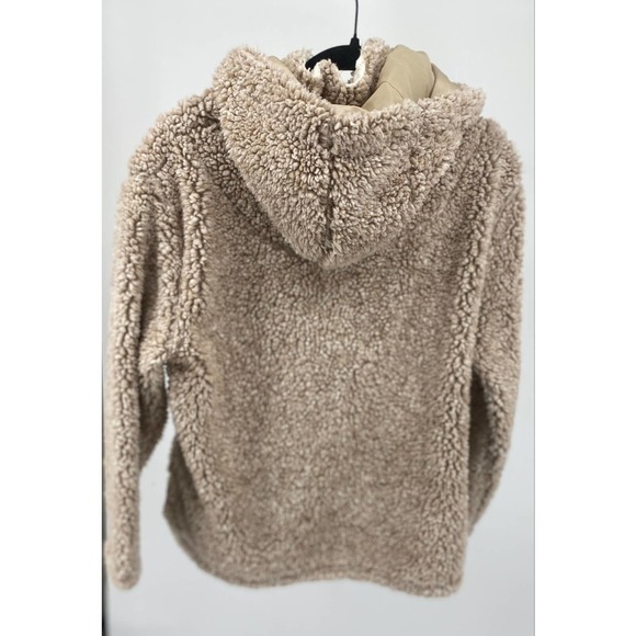 CoffeeShop Womens sz L Sherpa Pullover Tan Faux Fur New York Boutique hoodie - Picture 3 of 6